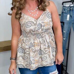NWT Whimsy & Wild Paisley Flowy Tank Peplum Adjustable Straps SM MD XL